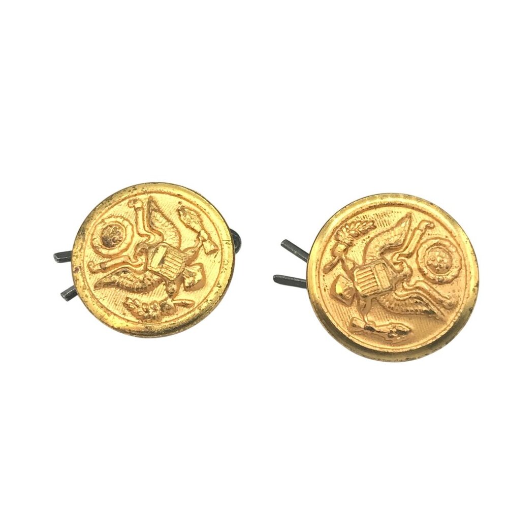 Vintage Fine Quality Military Eagle Pair of Buttons, Gold Tone Brass, Army Unifo